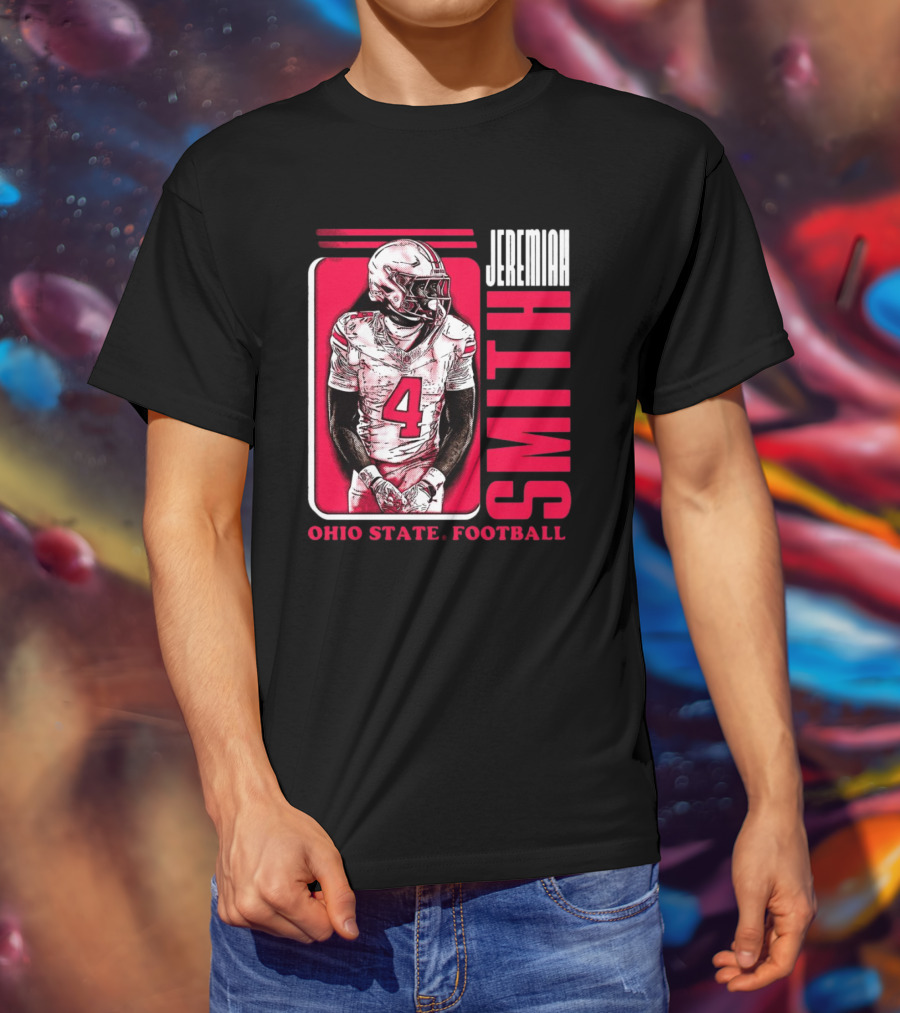 Jeremiah Smith Ohio State Football Number 4 Red Frame T-Shirt