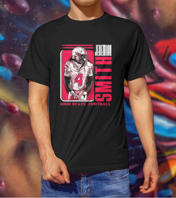 Jeremiah Smith Ohio State Football Number 4 Red Frame T-Shirt