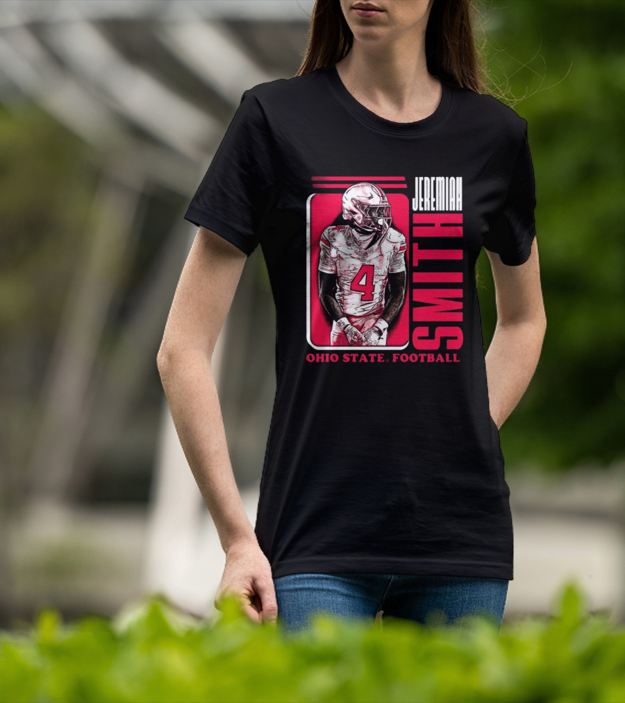 Jeremiah Smith Ohio State Football Number 4 Red Frame T-Shirt
