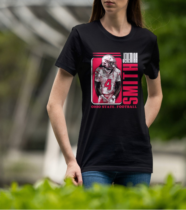 Jeremiah Smith Ohio State Football Number 4 Red Frame T-Shirt