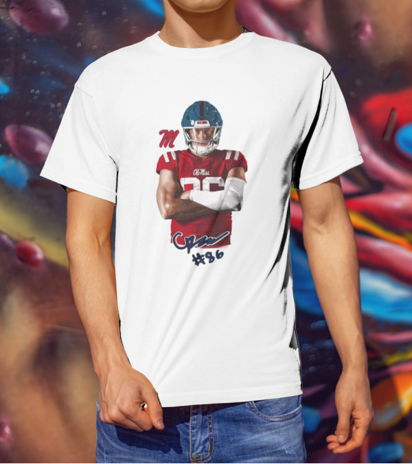 Caden Prieskorn Ole Miss Rebels #86 Signature Portrait M T-Shirt