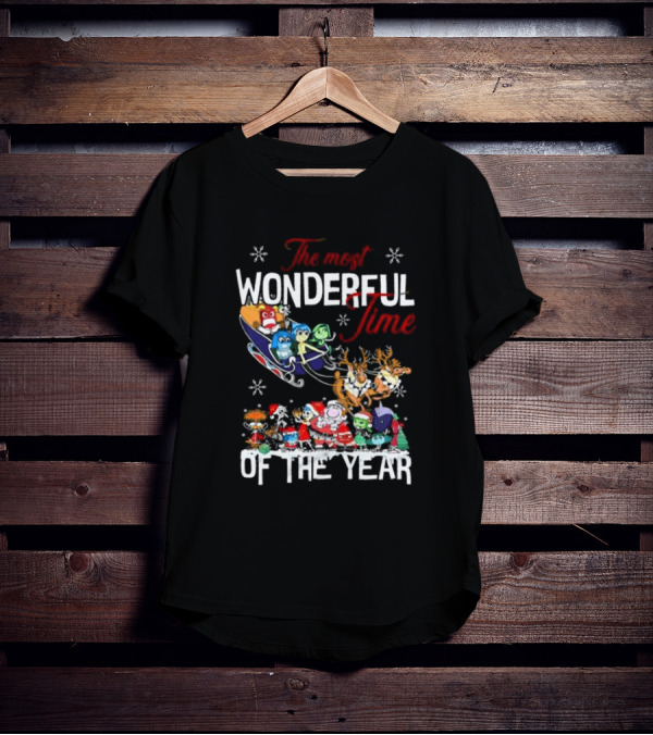Inside Out The Most Wonderful Time Of The Year Christmas Characters Sleigh Reindeer T-Shirt