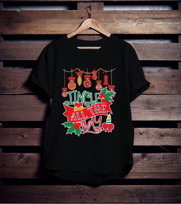 Jingle All The Way Christmas Decorations Candle Holly Ribbon Ornaments T-Shirt
