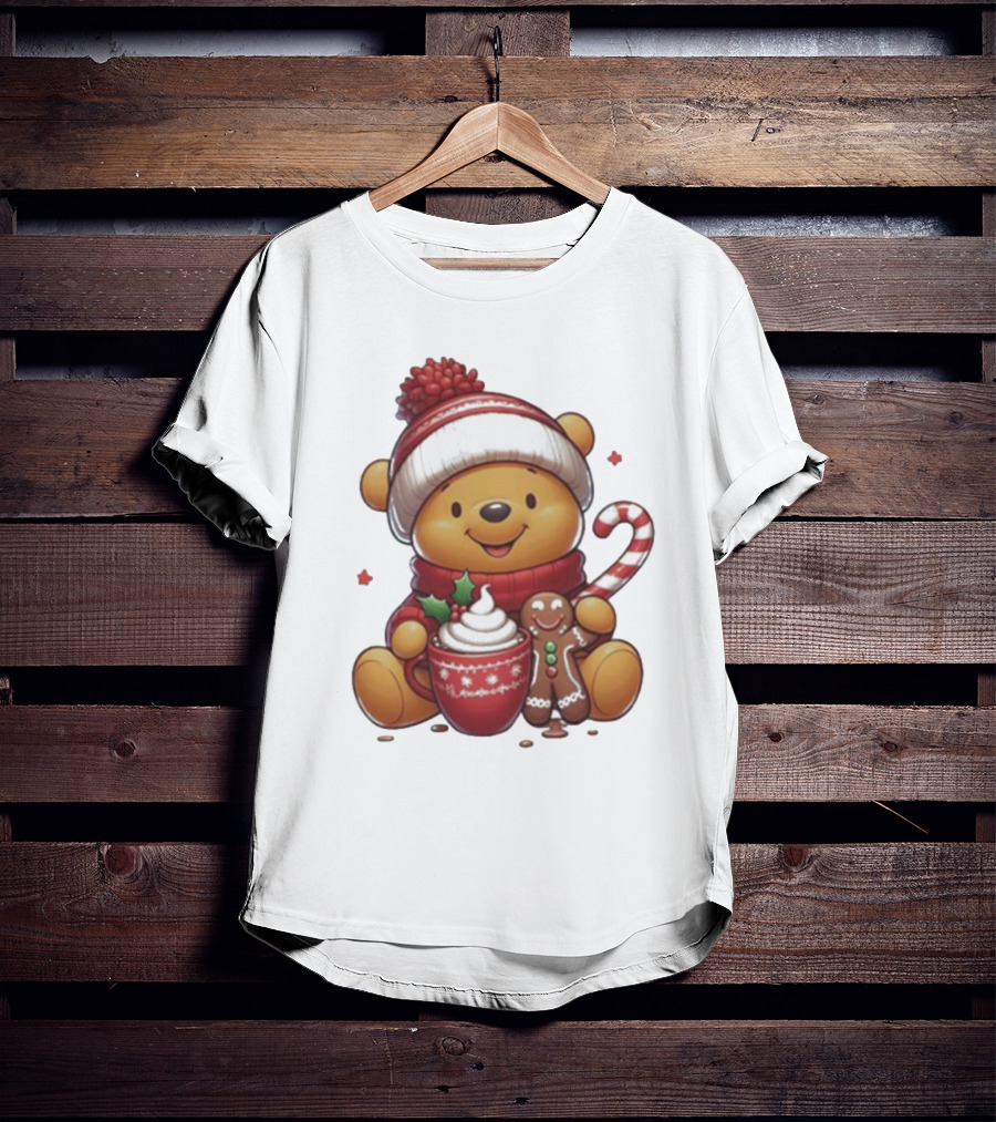 Winnie The Pooh Christmas Cocoa Candy Cane Gingerbread T-Shirt