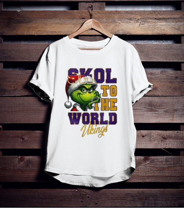 Minnesota Vikings Christmas The Grinch Skol To The World T-Shirt