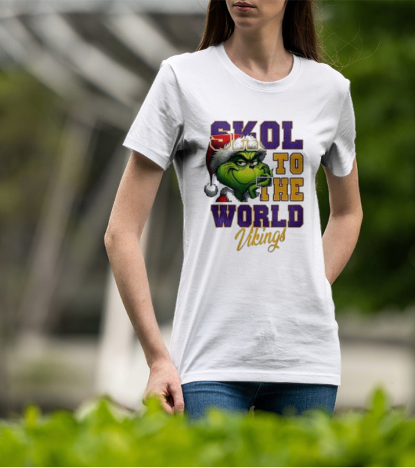 Minnesota Vikings Christmas The Grinch Skol To The World T-Shirt