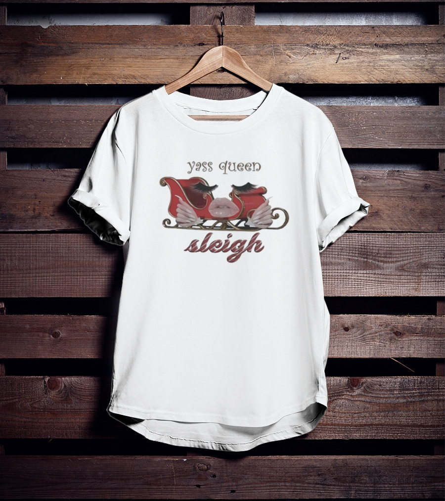 Yass Queen Sleigh Red Lips Fake Eyelashes T-Shirt