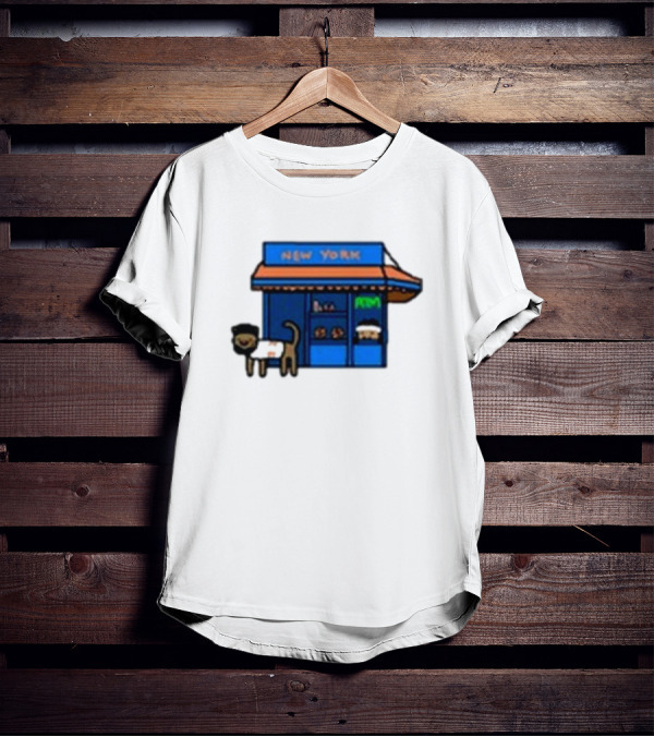 New York Bodega Kat With Blue Storefront And ATM T-Shirt