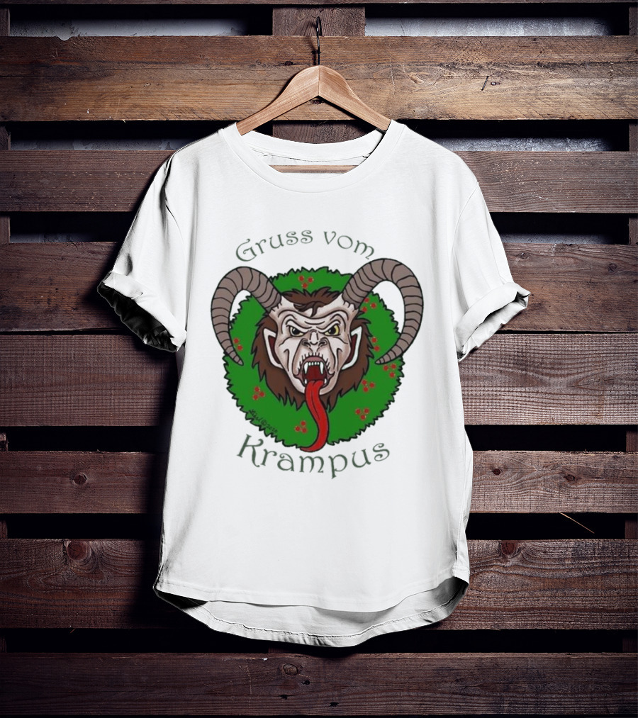 Gruss Vom Krampus Green Wreath Christmas T-Shirt