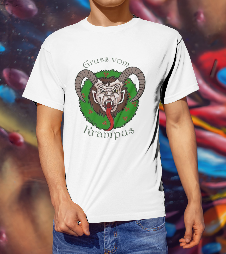 Gruss Vom Krampus Green Wreath Christmas T-Shirt