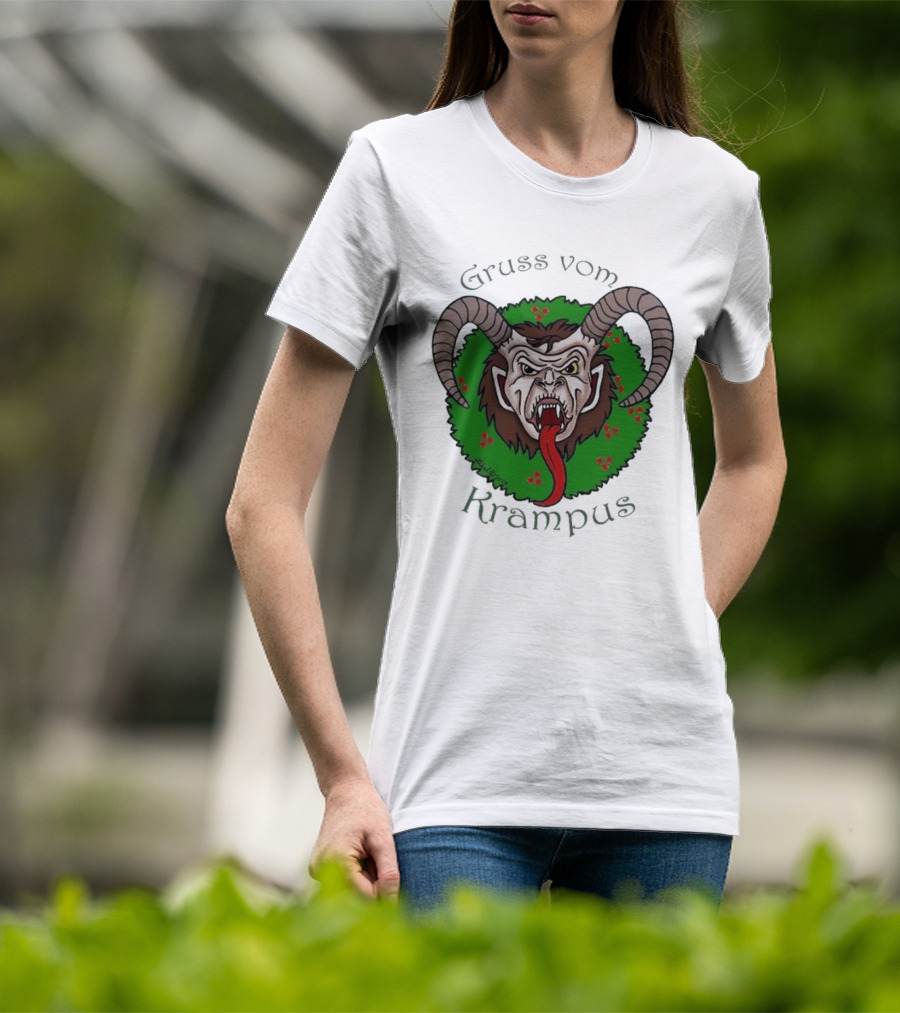 Gruss Vom Krampus Green Wreath Christmas T-Shirt