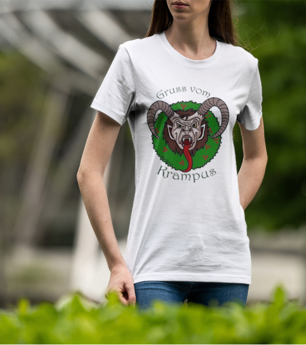 Gruss Vom Krampus Green Wreath Christmas T-Shirt