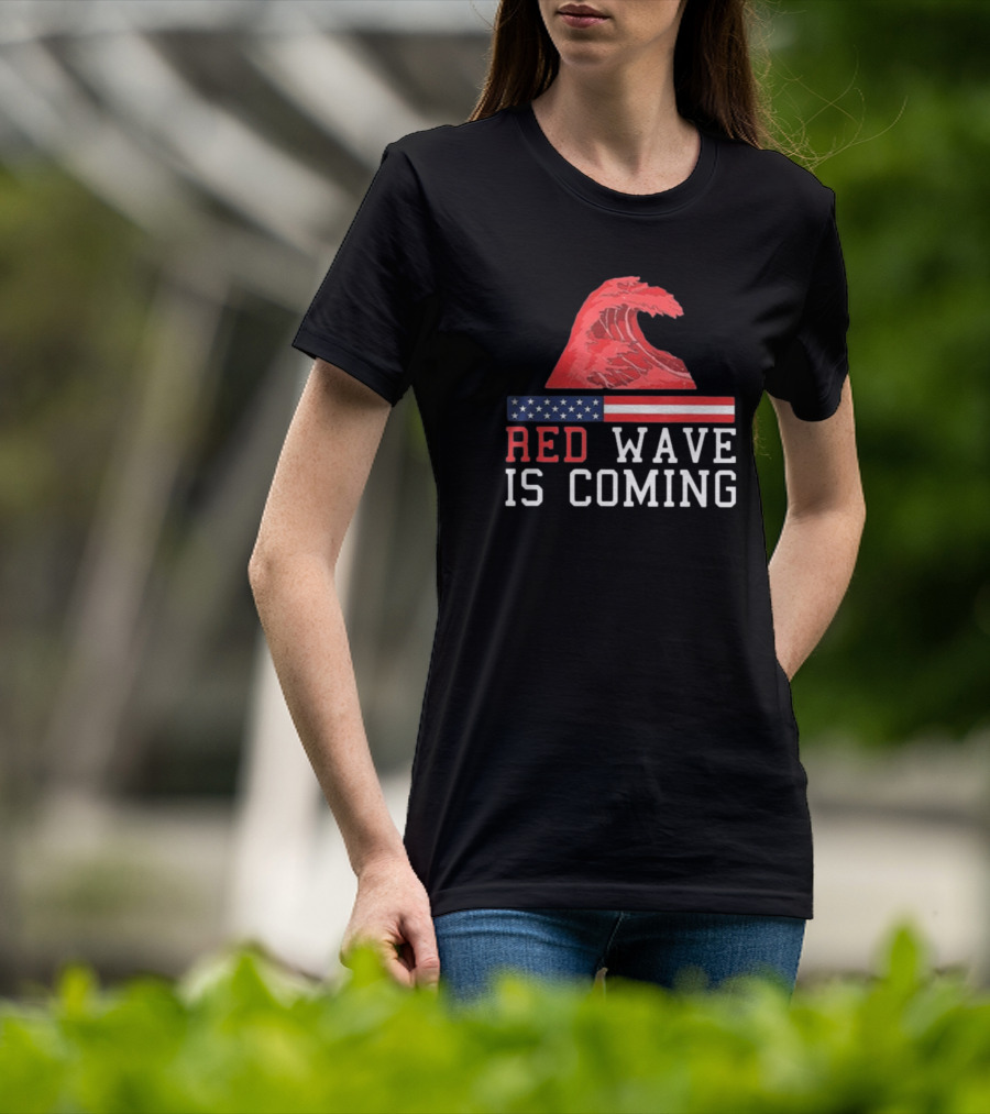 Red Wave Is Coming American Flag Wave T-Shirt