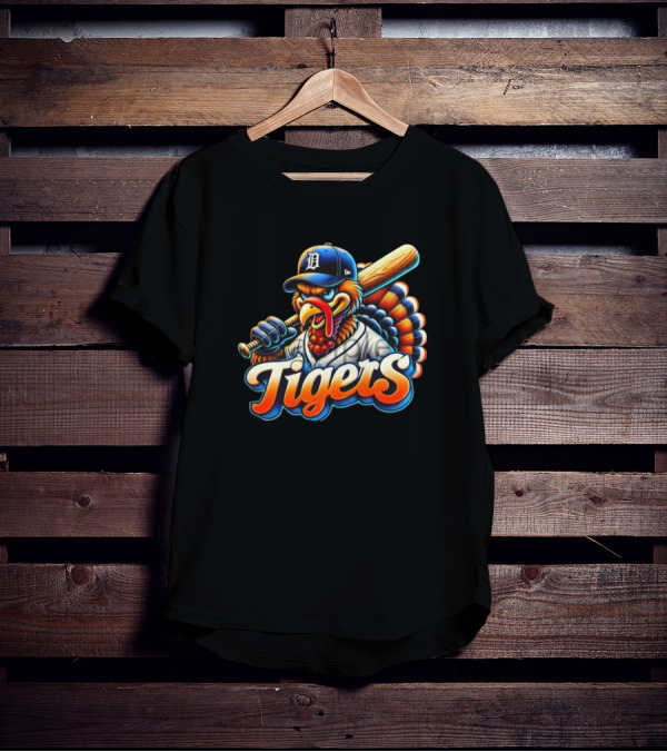 Thanksgiving Detroit Tigers Turkey Baseball T-Shirt