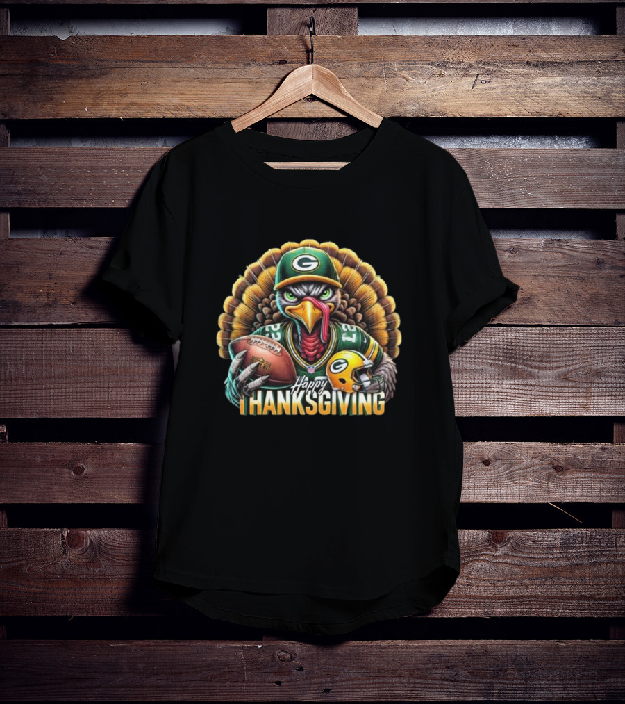 Happy Thanksgiving Green Bay Packers Turkey Football T-Shirt