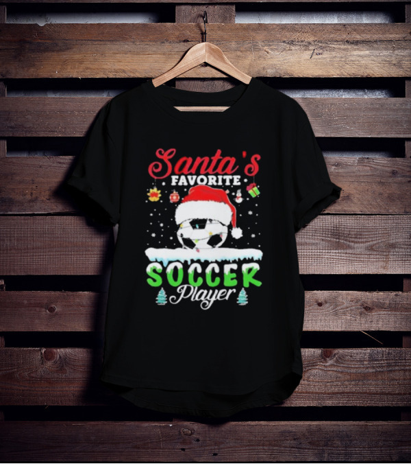 Santa's Favorite Soccer Player Christmas Football Soccer Ball Santa Hat Snowflakes T-Shirt