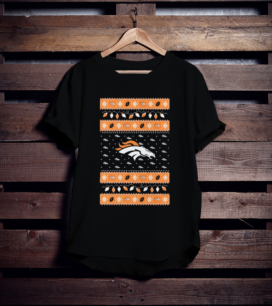 Denver Broncos NFL Ugly Sweater Holiday Lights Christmas T-Shirt
