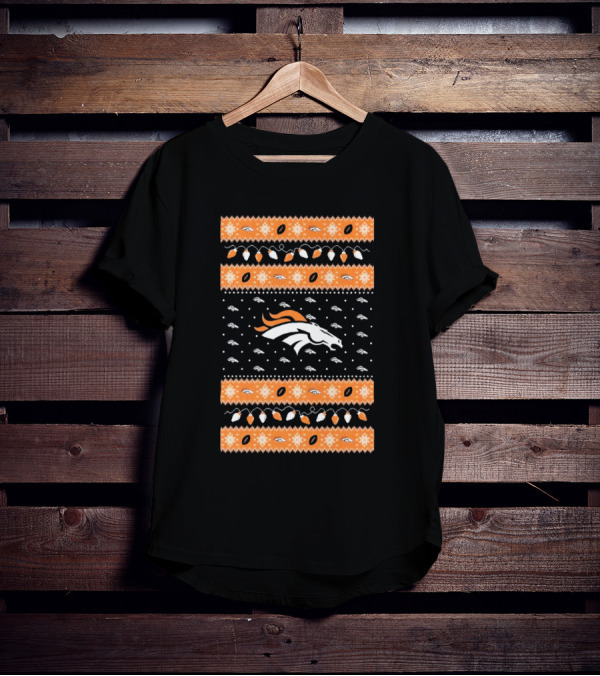 Denver Broncos NFL Ugly Sweater Holiday Lights Christmas T-Shirt