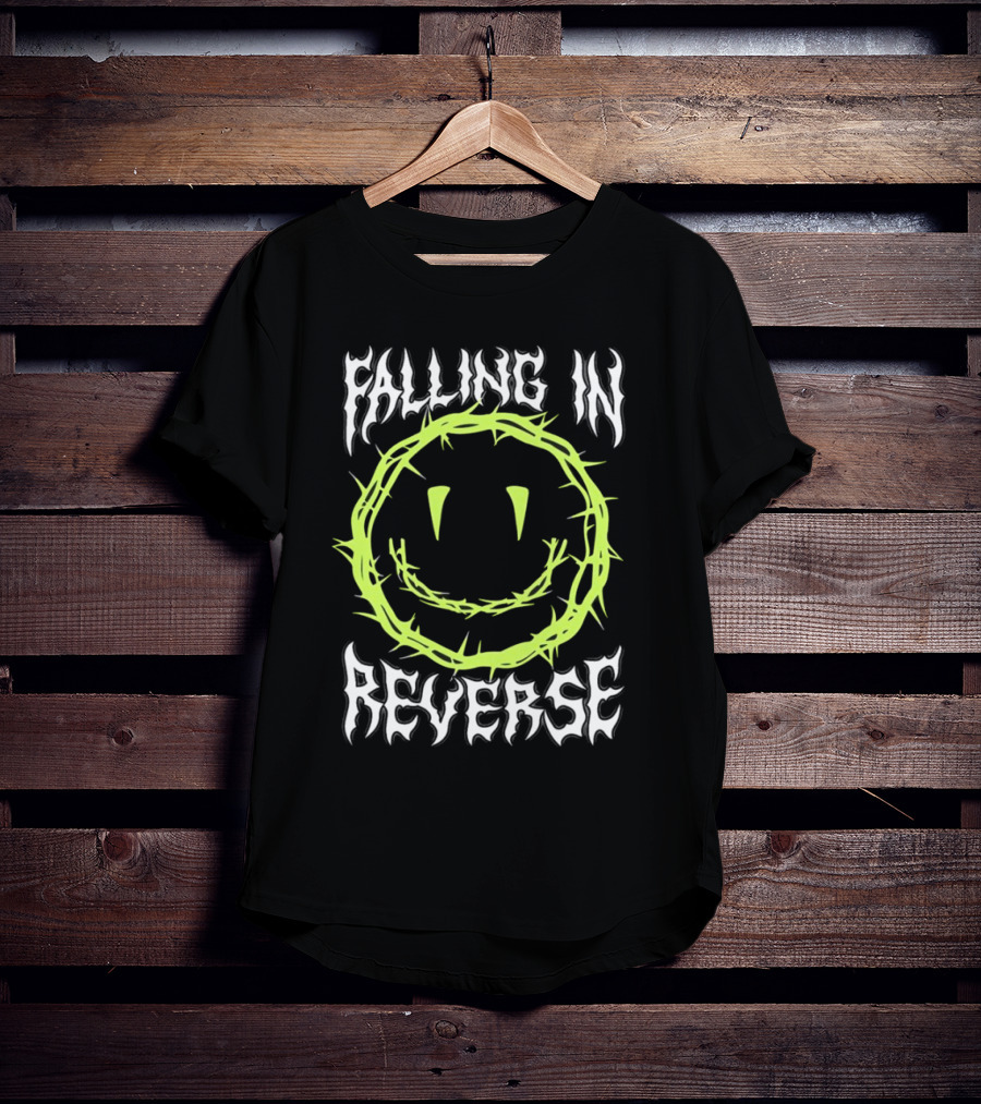 Falling In Reverse Smiley Face With Green Thorn Outline T-Shirt