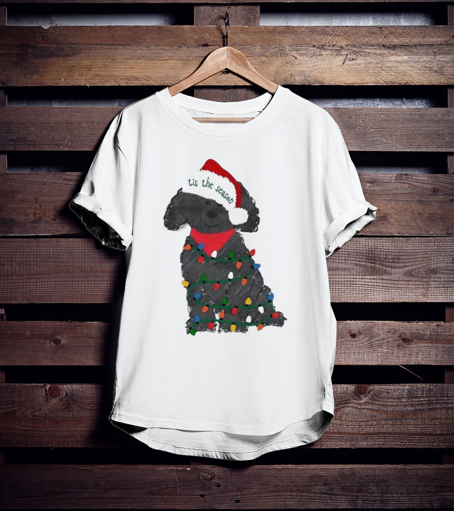 'Tis The Season Labradoodle Wrapped In Christmas Lights And Santa Hat T-Shirt