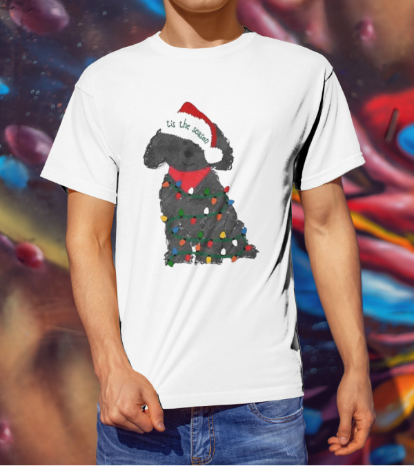 'Tis The Season Labradoodle Wrapped In Christmas Lights And Santa Hat T-Shirt