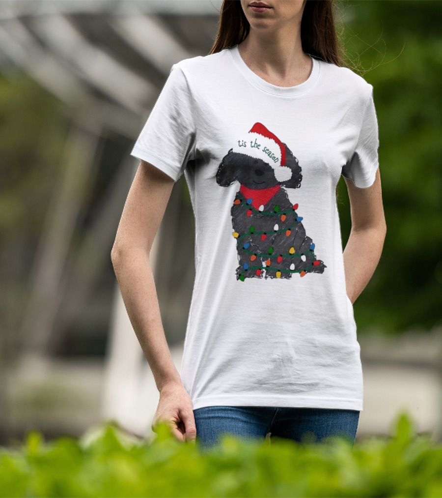 'Tis The Season Labradoodle Wrapped In Christmas Lights And Santa Hat T-Shirt