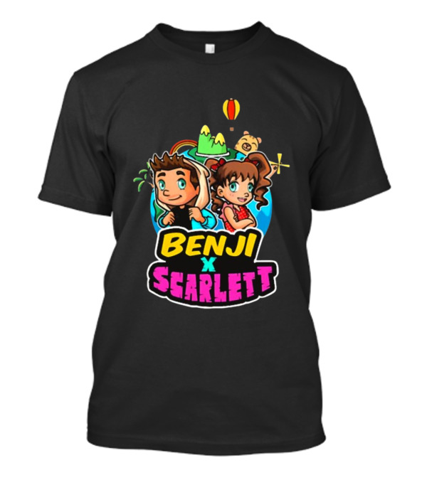 Benji X Scarlett Adventure Cartoon Style Balloon Island Teddy Bear T-Shirt