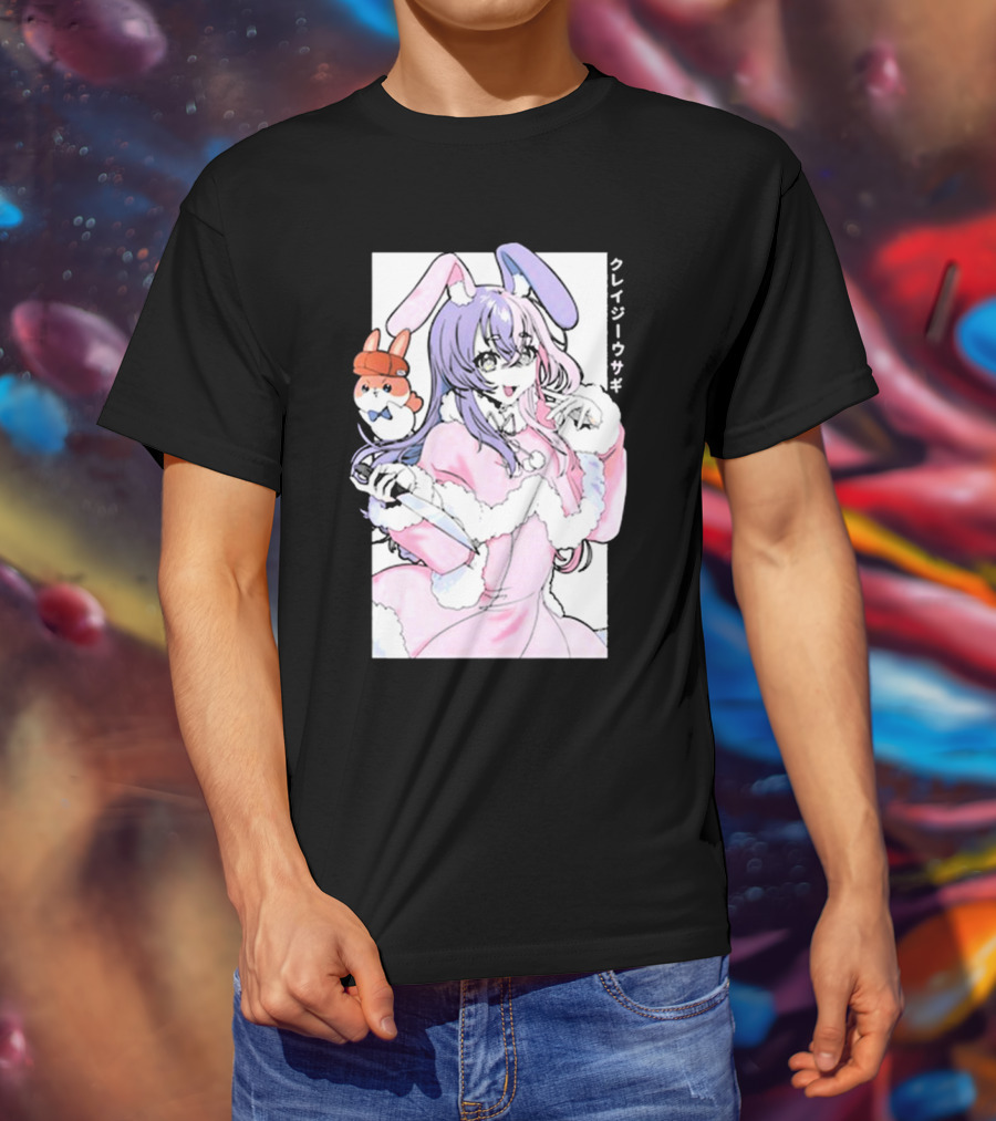 Gamersupps Punkalopi Crazy Usagi Japanese Text Anime Bunny Girl Holding Knife T-Shirt