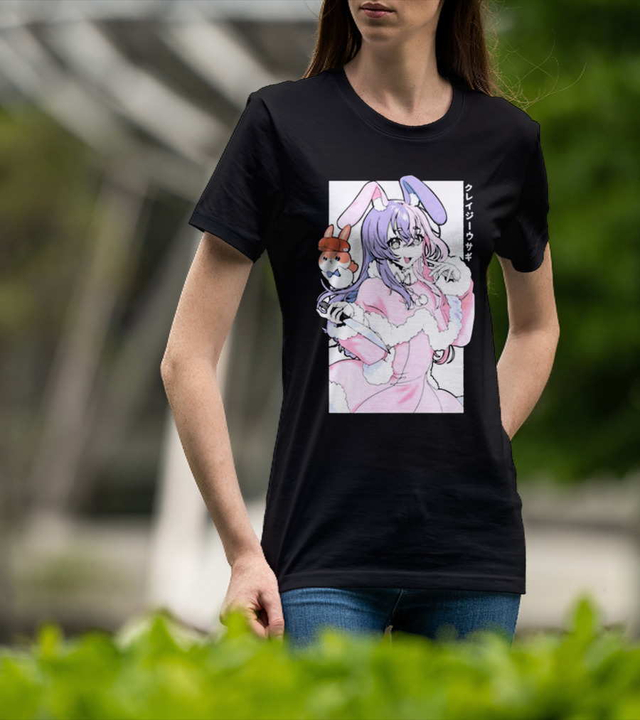 Gamersupps Punkalopi Crazy Usagi Japanese Text Anime Bunny Girl Holding Knife T-Shirt