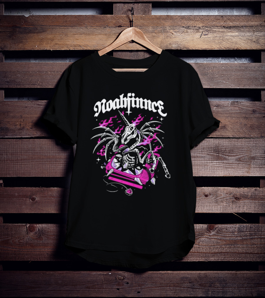 Noahfinnce Skeleton Unicorn Riding Pink Car With Wings And Flames T-Shirt