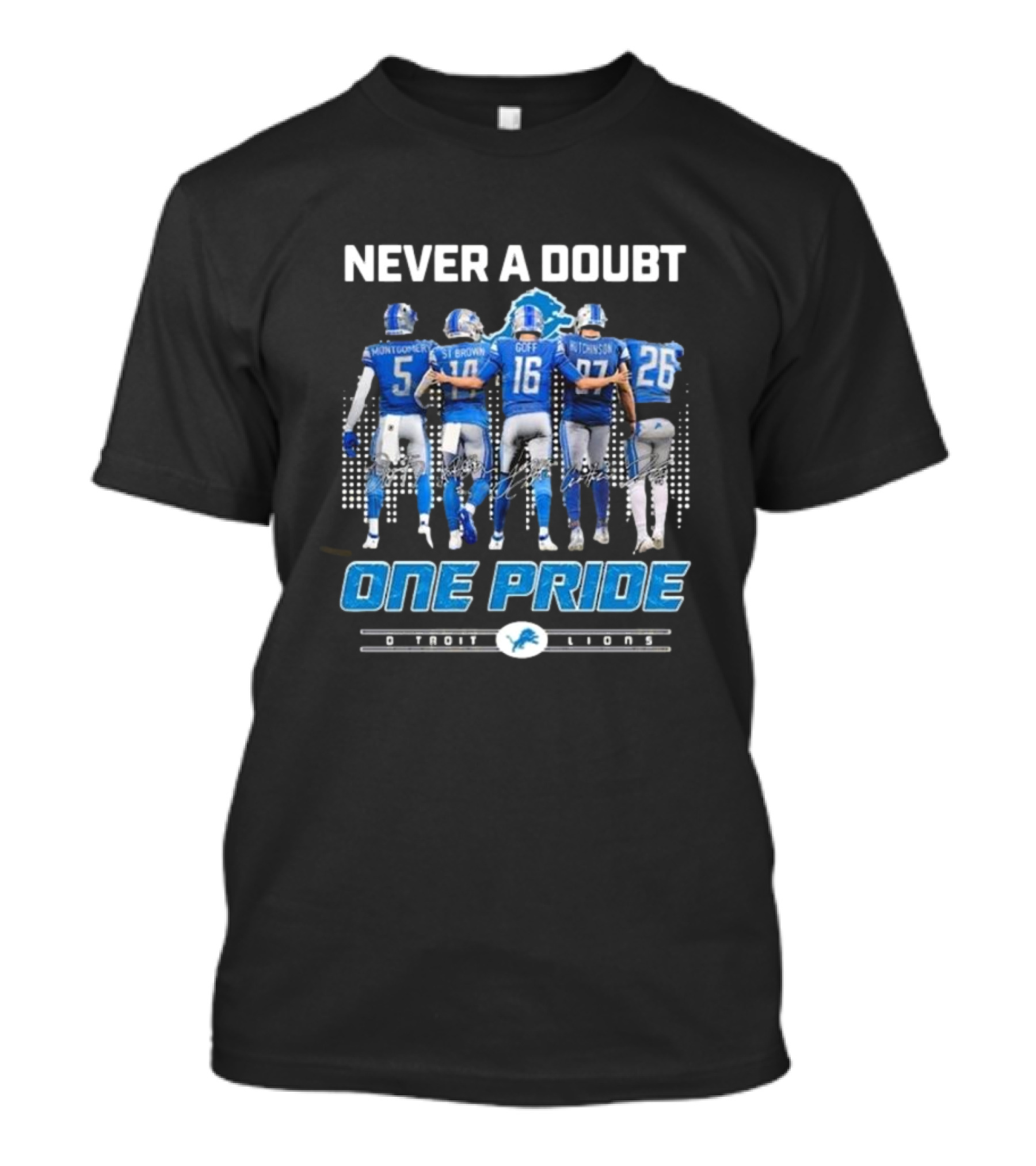 Never A Doubt One Pride Detroit Lions Montgomery St. Brown Goff Hutchinson T-Shirt