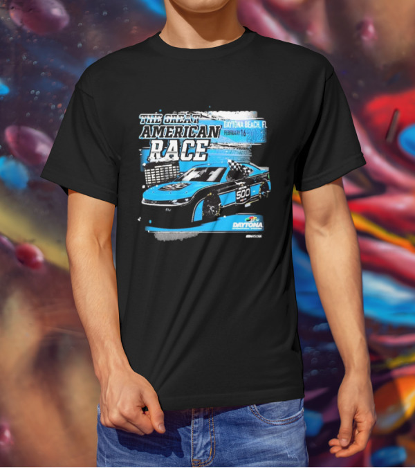 The Great American Race Daytona Beach February 16 2025 Daytona 500 Checkered Flag Sports Car T-Shirt