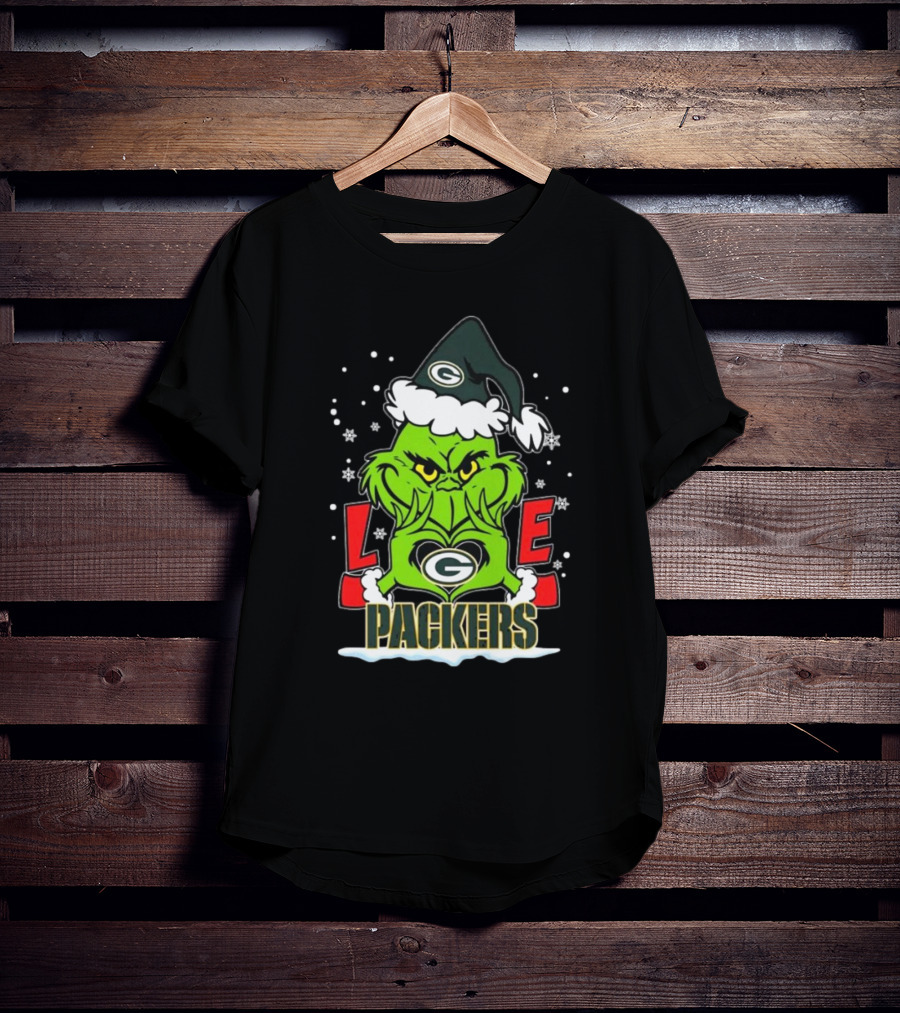 The Grinch Love Green Bay Packers Christmas Snowflakes T-Shirt