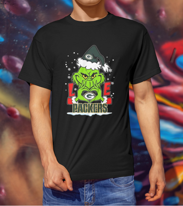 The Grinch Love Green Bay Packers Christmas Snowflakes T-Shirt