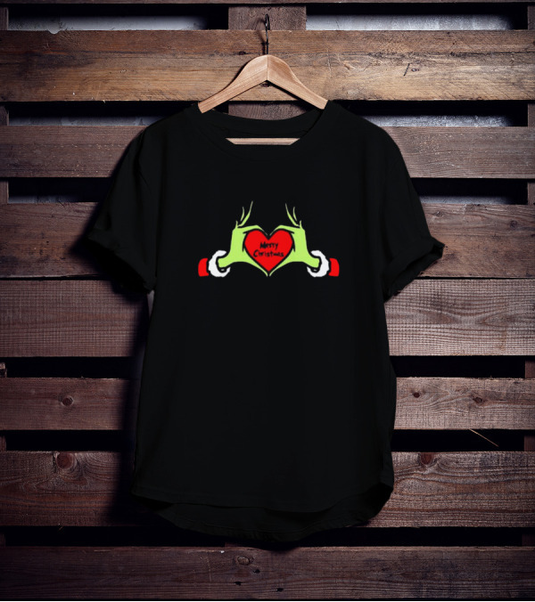 Stay Sober Merry Christmas Grinch Hand Heart T-Shirt