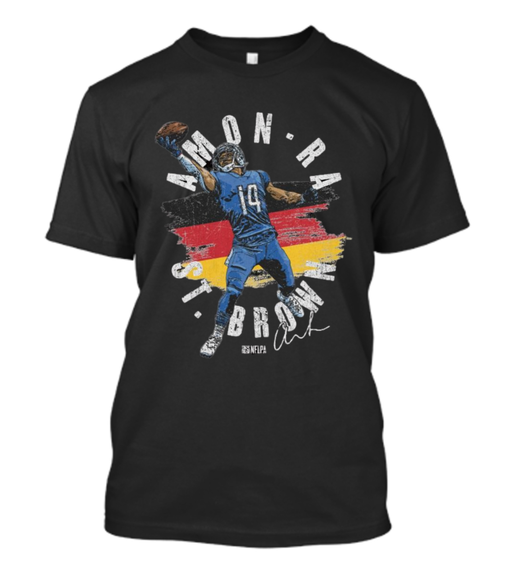 Amon-Ra St. Brown Detroit Lions NFLPA Germany Flag Signature 14 T-Shirt