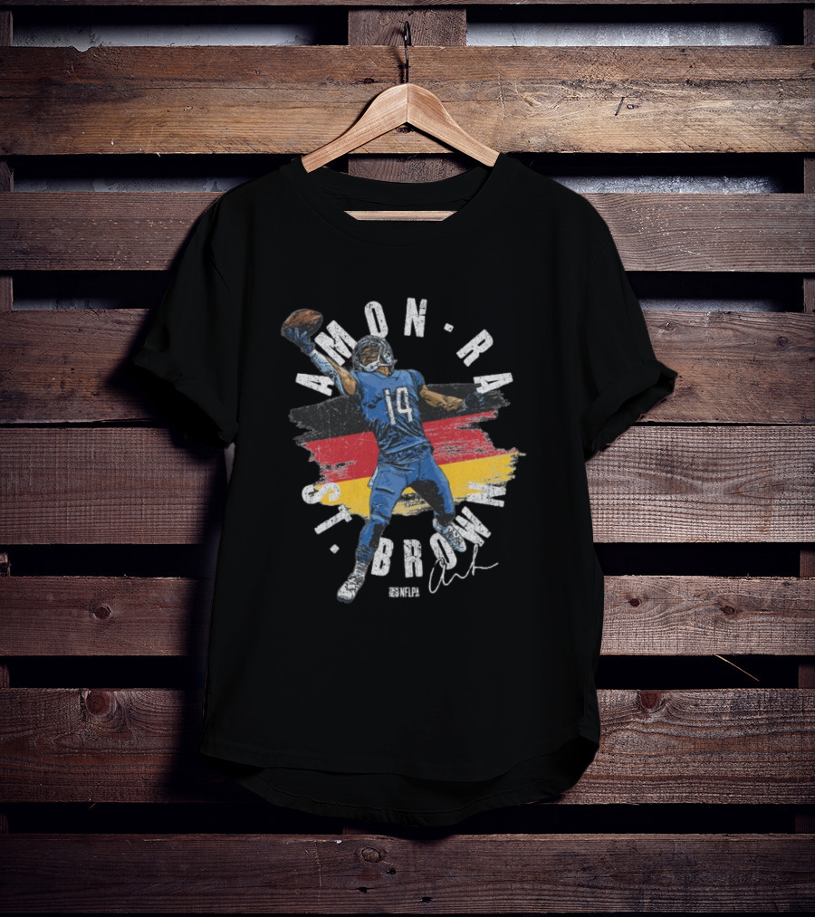Amon-Ra St. Brown Detroit Lions NFLPA Germany Flag Signature 14 T-Shirt