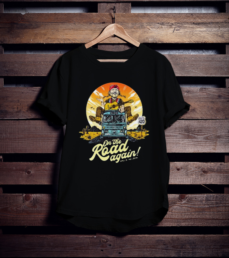 Willie Nelson On The Road Again Retro Route 420 Bus T-Shirt