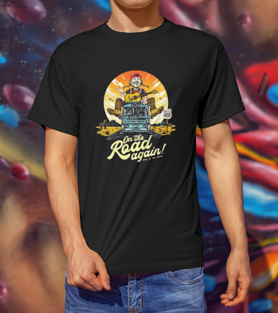 Willie Nelson On The Road Again Retro Route 420 Bus T-Shirt