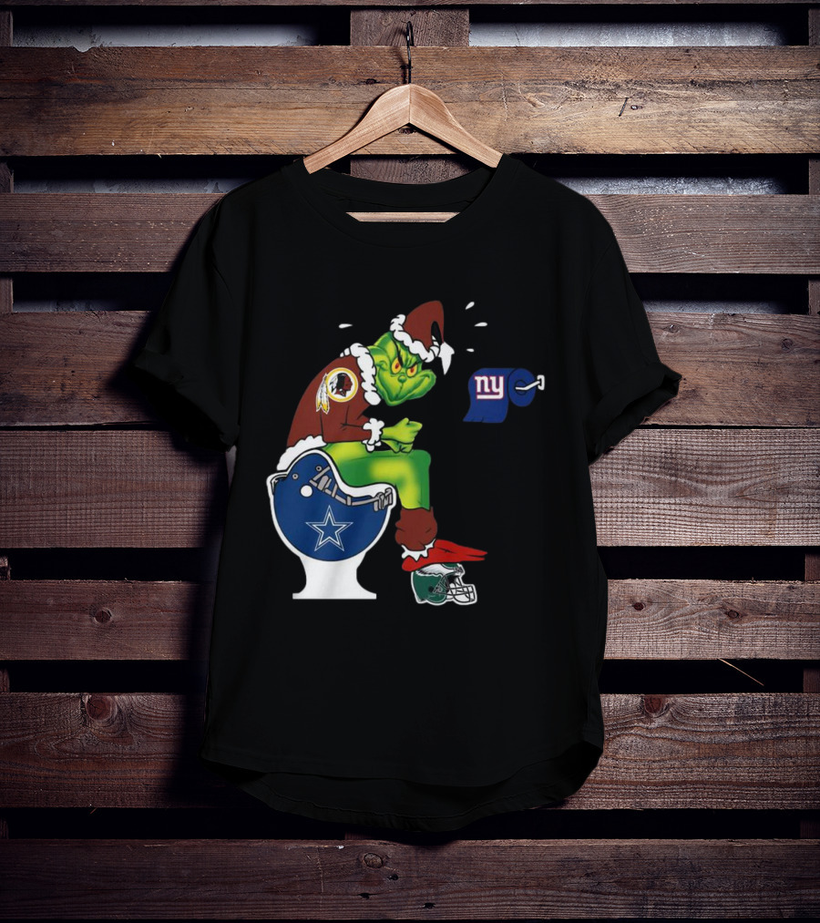 The Grinch Washington Football Team On Toilet Dallas Cowboys New York Giants Christmas T-Shirt