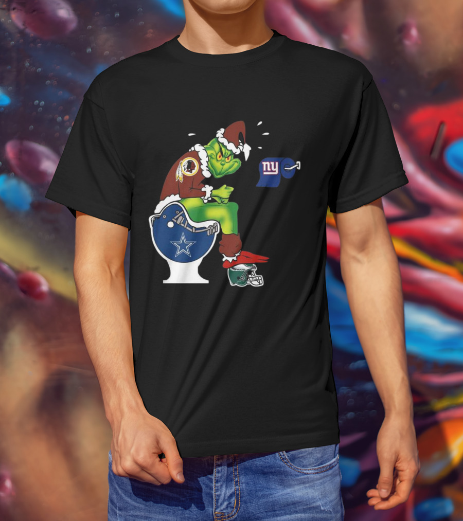 The Grinch Washington Football Team On Toilet Dallas Cowboys New York Giants Christmas T-Shirt