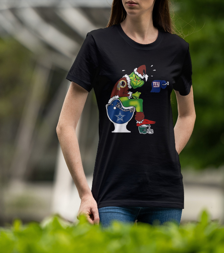 The Grinch Washington Football Team On Toilet Dallas Cowboys New York Giants Christmas T-Shirt