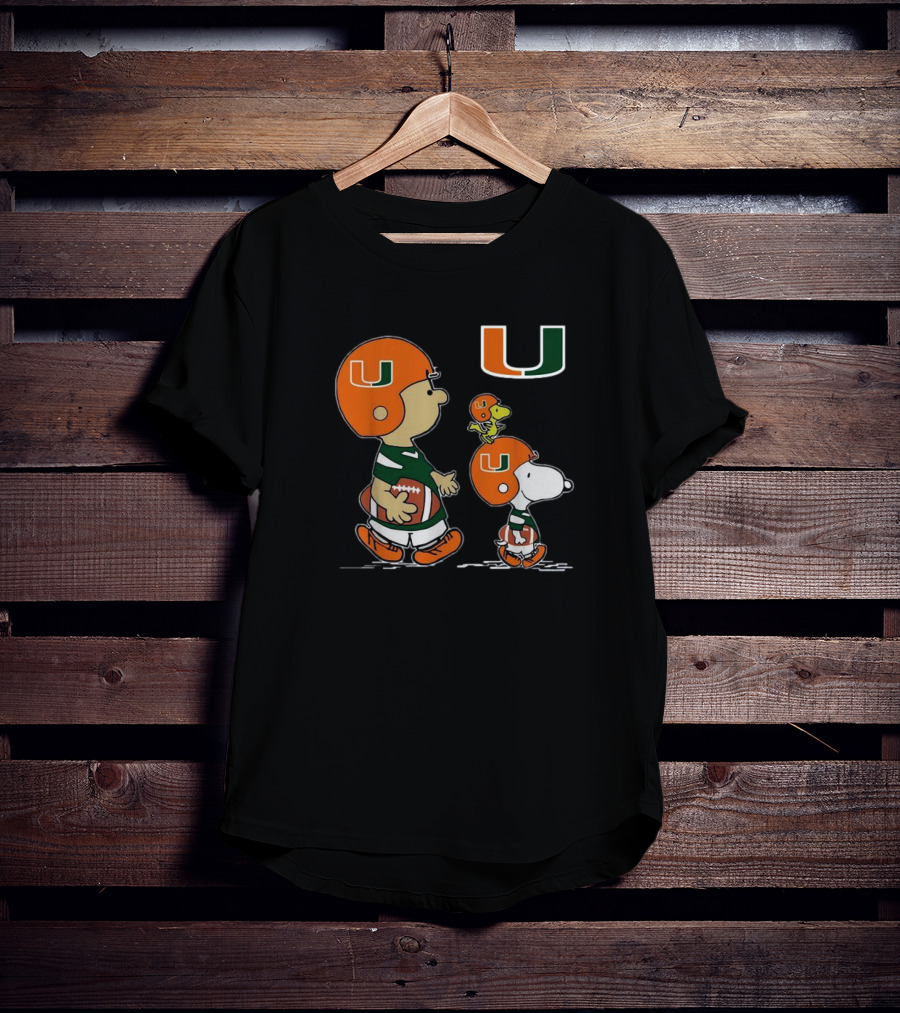 Charlie Brown Snoopy Woodstock Miami Hurricanes Football Peanuts T-Shirt