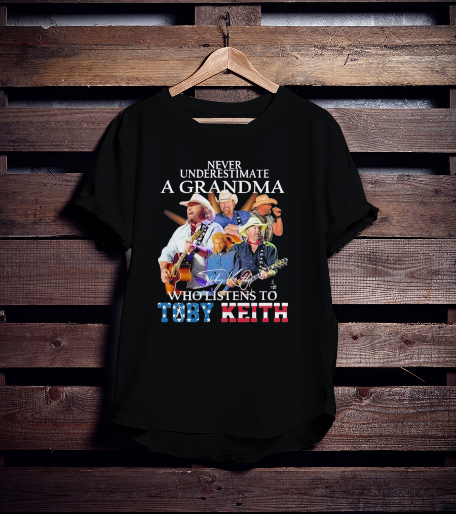 Never Underestimate A Grandma Who Listens To Toby Keith Signatures Music Collage T-Shirt