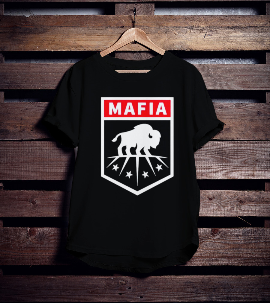 Buffalo Bills Mafia Shield Red White Buffalo Stars T-Shirt