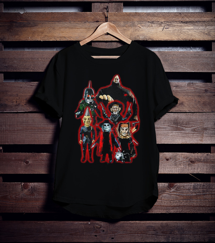 Puppet Master Horror Movie Characters 80s Blade Pin Head Torch Jester Drill T-Shirt