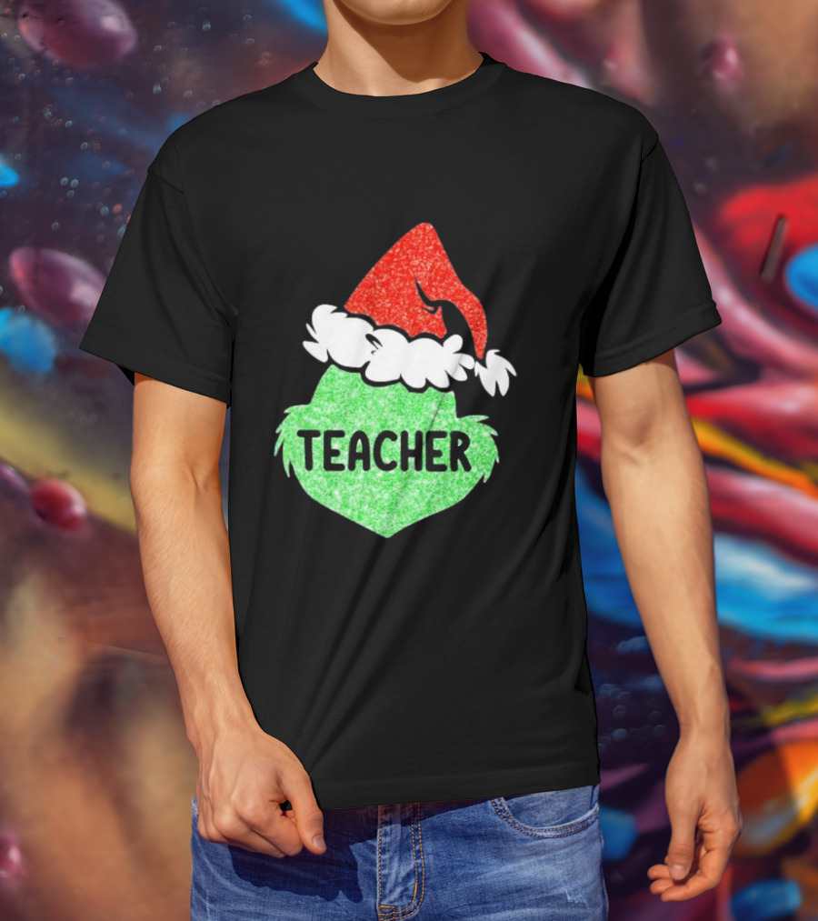 Santa Grinch Hat Teacher Christmas Holiday T-Shirt