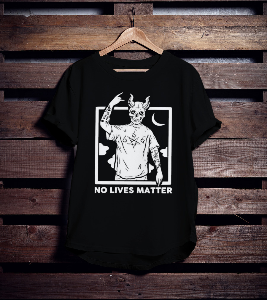 No Lives Matter 666 Horned Skull Tattooed Demon With Crescent Moon T-Shirt