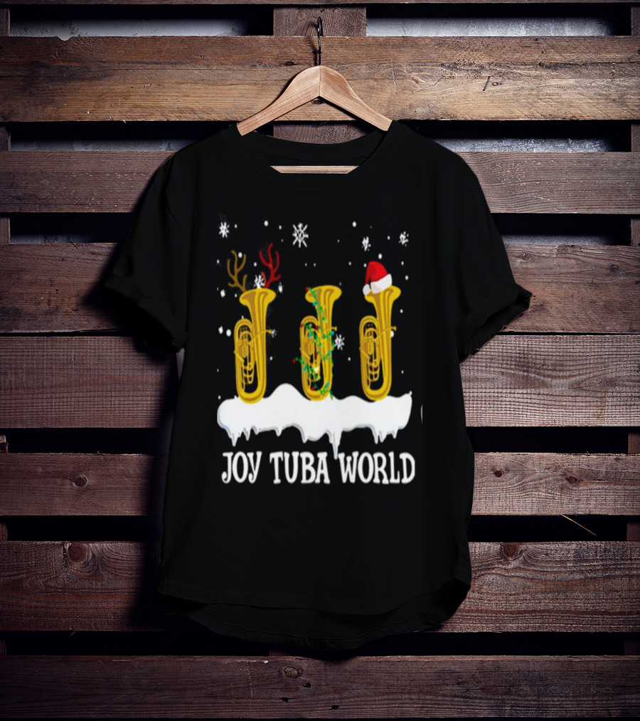 Joy Tuba World Christmas Snow Tubas Santa Hat Reindeer T-Shirt