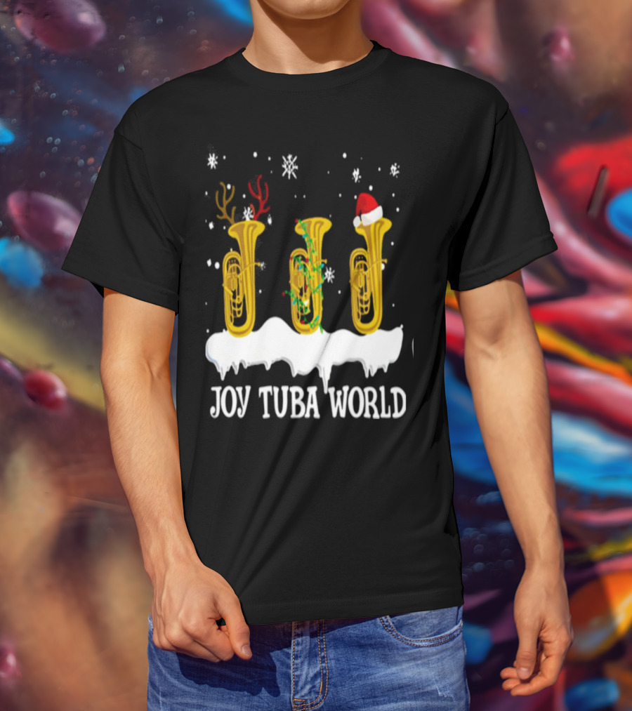 Joy Tuba World Christmas Snow Tubas Santa Hat Reindeer T-Shirt